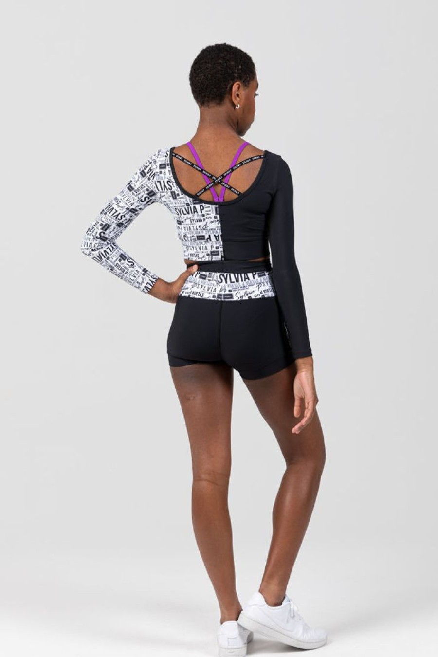 Dancewear sylvia | Sylvia P Two-Tone Cropped Long Sleeve Top